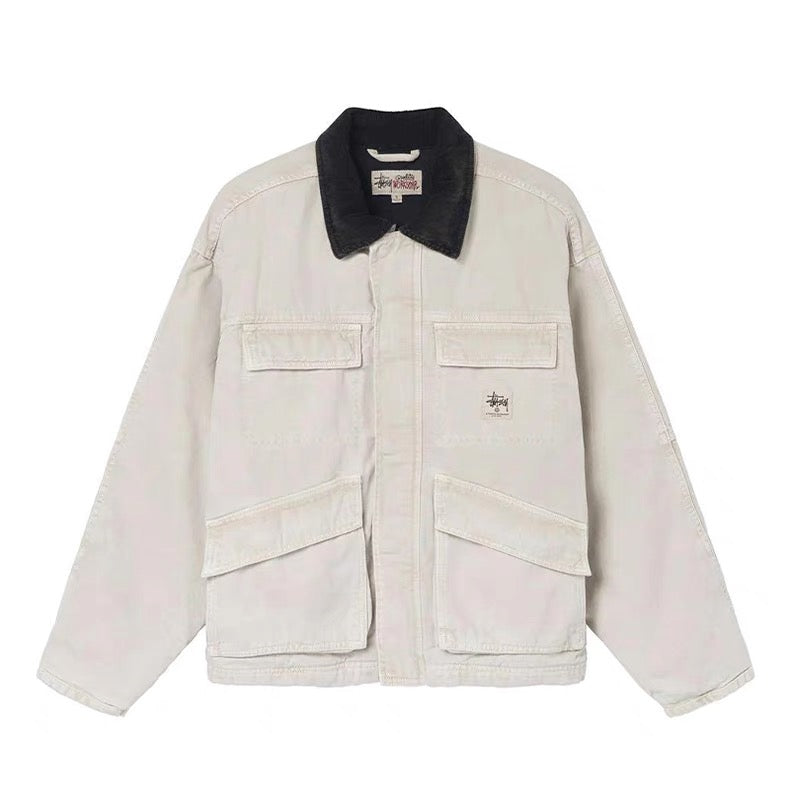 Veste Stussy 1800 matelassée en coton, étiquette workwear, revers, multipoches, référence C17#. Accessoires : étiquettes d'origine,