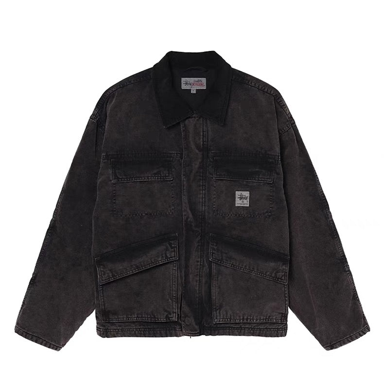 Veste Stussy 1800 matelassée en coton, étiquette workwear, revers, multipoches, référence C17#. Accessoires : étiquettes d'origine,