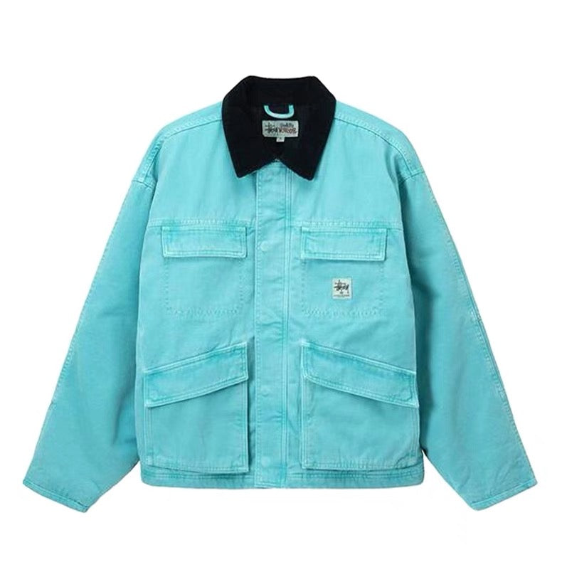 Veste Stussy 1800 matelassée en coton, étiquette workwear, revers, multipoches, référence C17#. Accessoires : étiquettes d'origine,