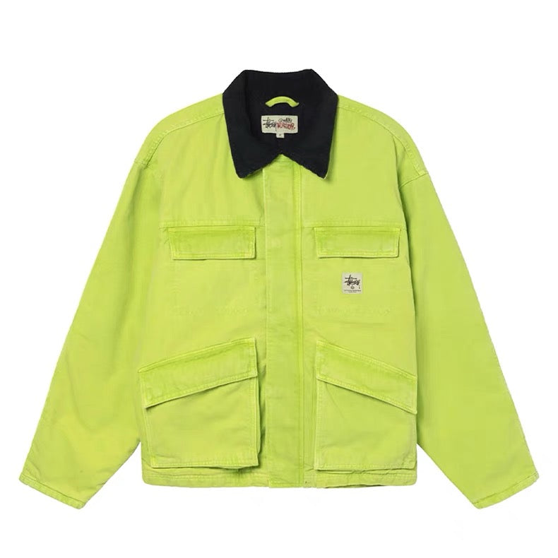 Veste Stussy 1800 matelassée en coton, étiquette workwear, revers, multipoches, référence C17#. Accessoires : étiquettes d'origine,